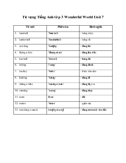 Từ vựng Tiếng Anh lớp 3 Wonderful World Unit 7 My Favourite Sport