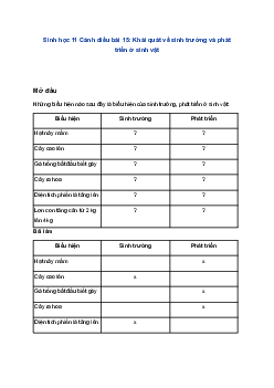Sinh học 11 Cánh diều bài 15: Khái quát về sinh trưởng và phát triển ở sinh vật