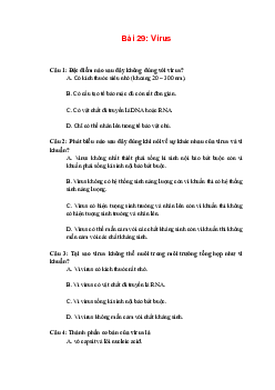 Trắc nghiệm Sinh học 10 Bài 29: Virus | Chân trời sáng tạo