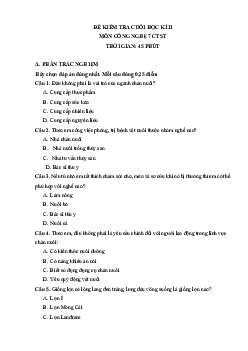 Đề thi học kì 2 môn Công nghệ 7 năm 2022 - 2023 sách Chân trời sáng tạo - Đề 3