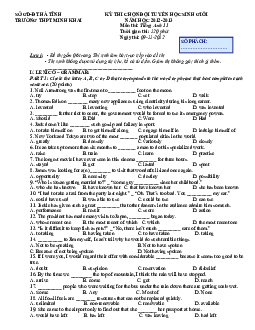 Kỳ Thi Chọn Đội Tuyển Học Sinh Giỏi Trường THPT Minh Khai, Hà Tĩnh Năm Học 2012-2013 Môn Thi Tiếng Anh 11