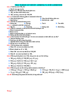 Trắc nghiệm lý thuyết Ammonia và muối Ammonium Hóa 11 (Có đáp án)