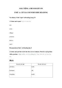 Tiếng Anh 8 Right on Unit 1 1a Reading trang 10 11