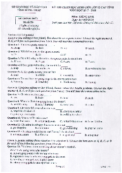 Đề thi chọn học sinh giỏi Tiếng Anh lớp 12 cấp tỉnh Đồng Tháp năm 2017 - 2018