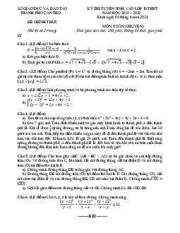 Đề tuyển sinh lớp 10 môn Toán (chuyên) năm 2021 – 2022 sở GD&ĐT Cần Thơ