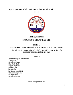 Bài tập lớn "Các phương pháp chọn mẫu trong nghiên cứu công chúng các kĩ thuật, phần mềm xử lí số liệu, dữ liệu nghiên cứu công chúng phổ biến hiện nay"
