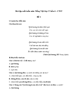 Bài tập cuối tuần lớp 3 môn Tiếng Việt Chân trời sáng tạo - Tuần 4