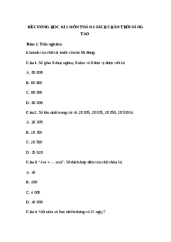 Đề cương ôn tập học kì 2 môn Toán lớp 3  - đề 3 năm 2024 | Chân trời sáng tạo