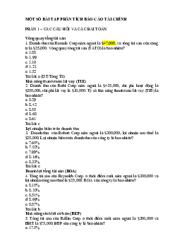 Ngân hàng bài tập Phân tích báo cáo tài chính | Đại học Kinh Tế Quốc Dân