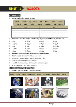 Bài tập Tiếng Anh 6 chương trình mới Bài 12: Robots (có đáp án)-Mai Lan Hương-Hà Thanh Uyên