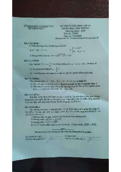 Đề thi tuyển sinh vào 10 môn Toán của Sở GD&ĐT Bình Dương năm học 2024 - 2025