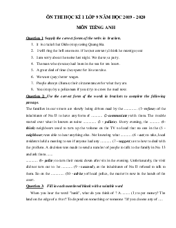 Đề thi tiếng Anh lớp 9 học kì 1 năm 2019 - 2020