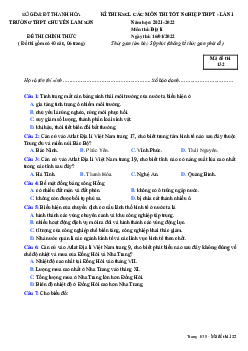 Đề thi thử THPT Quốc gia 2022 môn Địa Lý lần 1 trường THPT Chuyên Lam Sơn, Thanh Hóa
