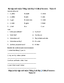 Bài tập cuối tuần Tiếng Anh lớp 3 Global Success - Tuần 15