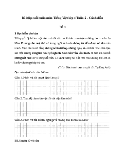 Giải Bài tập cuối tuần lớp 4 môn Tiếng Việt Cánh diều - Tuần 2