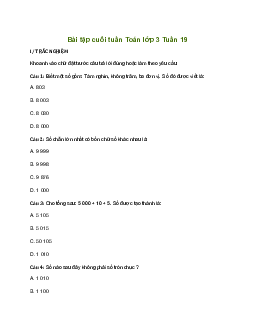 Bài tập cuối tuần lớp 3 môn Toán Kết nối tri thức - Tuần 19