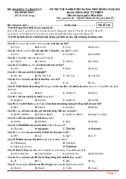 Đề thi tốt nghiệp THPT năm 2021 đợt 1 môn hóa học mã đề 216 Sở GD và ĐT (có đáp án)