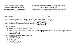 Đề thi HK1 Toán 10 năm 2019 – 2020 trường THPT Tân Phong – TP HCM