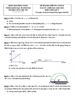 Đề đề nghị cuối kì 2 Toán 9 năm 2022 – 2023 trường THCS Yên Thế – TP HCM