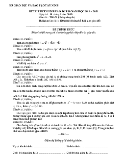 Đề Toán tuyển sinh vào lớp 10 năm học 2019 – 2020 sở GD&ĐT Tây Ninh