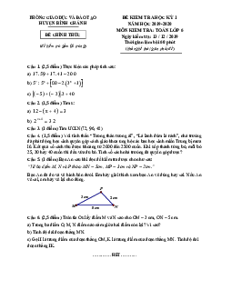 Đề thi học kỳ 1 Toán 6 năm 2019 – 2020 phòng GD&ĐT Bình Chánh – TP HCM