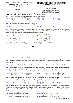 Đề giữa học kỳ 2 Toán 12 năm 2023 – 2024 trường THPT Việt Yên 1 – Bắc Giang