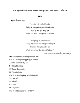Bài tập cuối tuần lớp 3 môn Tiếng Việt Cánh diều - Tuần 18