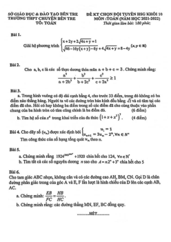 Đề chọn đội tuyển HSG Toán 10 năm 2021 – 2022 trường THPT chuyên Bến Tre