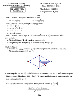 Đề kiểm tra giữa học kỳ 1 Toán 11 năm 2020 – 2021 trường THPT thị xã Quảng Trị