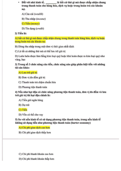 Bộ câu hỏi trắc nghiệm có đáp án học phần Tiền tệ, ngân hàng và thị trường tài chính