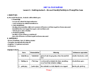 Giáo án Tiếng Anh 10 global unit 10 Ecotourism