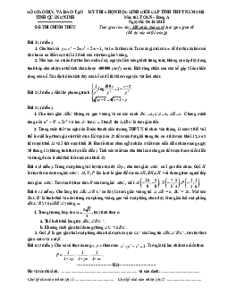Đề thi chọn HSG Toán cấp tỉnh THPT năm 2018 sở GD và ĐT Quảng Ninh (Bảng A)