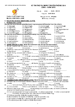 Đề thi thử Olympic truyền thống 30-4 lần I năm 2015 khối 10, 11