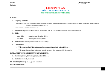 Giáo án Tiếng Anh 6 sách Friends Plus Unit Start