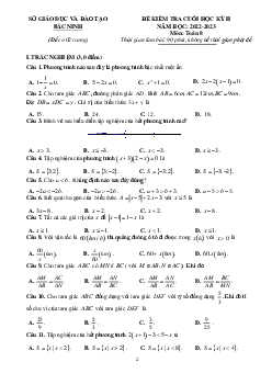 Đề kiểm tra học kỳ 2 Toán 8 năm 2022 – 2023 sở GD&ĐT Bắc Ninh