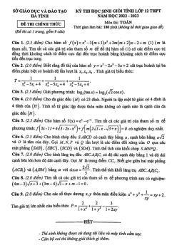 Đề thi học sinh giỏi tỉnh Toán 12 năm 2022 – 2023 sở GD&ĐT Hà Tĩnh