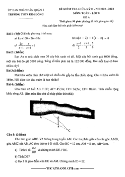 Đề giữa kỳ 2 Toán 8 năm 2022 – 2023 trường THCS Kim Đồng – TP HCM