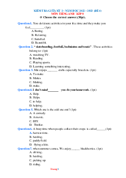 Đề ôn tập giữa HK1 Tiếng Anh 8 năm 2022-2023 có đáp án-Đề 4
