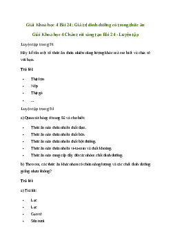 Giải Khoa học lớp 4 Bài 24: Giá trị dinh dưỡng có trong thức ăn | Chân trời sáng tạo