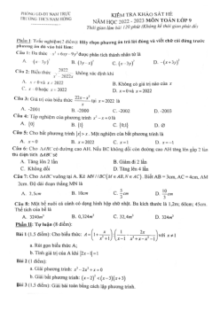 Đề khảo sát hè Toán 9 năm 2022 – 2023 trường THCS Nam Hồng – Nam Định