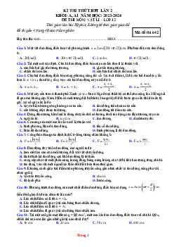Đề thi thử tốt nghiệp THPT môn Vật lí năm 2024 của trường THPT Đội Cấn lần 2 (có đáp án)