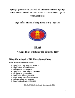 Khai thác sử dụng tài liệu | Lưu Trữ Và Khai Thác Dữ Liệu | Đại học Khoa học Xã hội và Nhân văn, Đại học Quốc gia Thành phố HCM