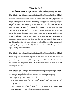 Tóm tắt văn bản Cách ghi chép để nắm chắc nội dung bài học | Văn mẫu lớp 7 Chân trời sáng tạo