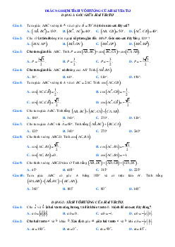 Top 65 câu trắc nghiệm bài Tích vô hướng của hai vectơ theo từng dạng
