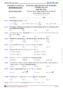 Đề thi học sinh giỏi Toán 12 năm học 2019 – 2020 sở GD&ĐT Đà Nẵng