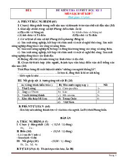 Đề kiểm tra 15 phút Lịch Sử 7 lần 1 (có đáp án)