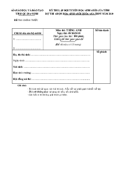 Kỳ thi lập đội tuyển học sinh giỏi của tỉnh dự thi chọn học sinh giỏi quốc gia tỉnh Quảng Ninh THPT năm 2019 môn Tiếng Anh