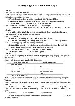 Đề cương ôn tập học kì 2 lớp 5 môn Khoa Học