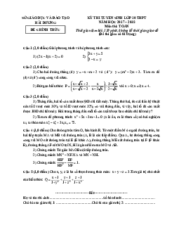 Đề thi tuyển sinh lớp 10 THPT năm học 2017 – 2018 môn Toán sở GD và ĐT Hải Dương