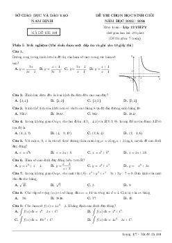 Đề thi chọn học sinh giỏi Toán 12 năm 2023 – 2024 sở GD&ĐT Nam Định